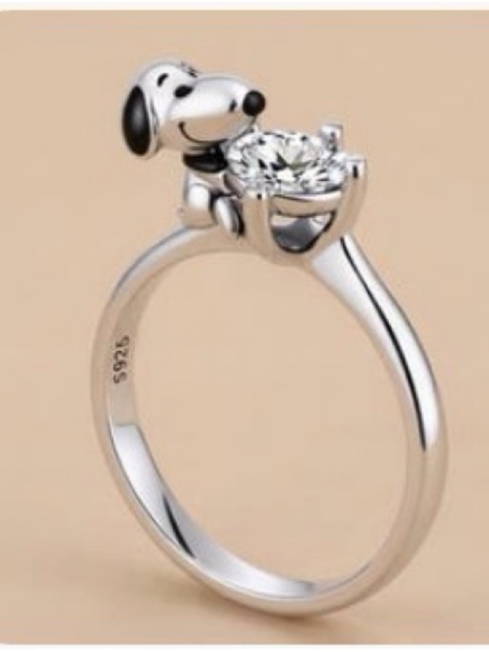 Sterling Silver Dog Solitaire Ring with Clear Stone - Silver